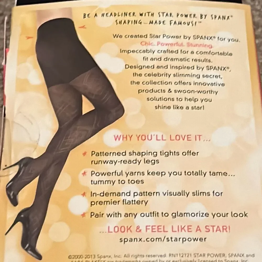 Star Power By Spanx Size B Diamond Pattern Shaping Tights Black Semi Sheer New
